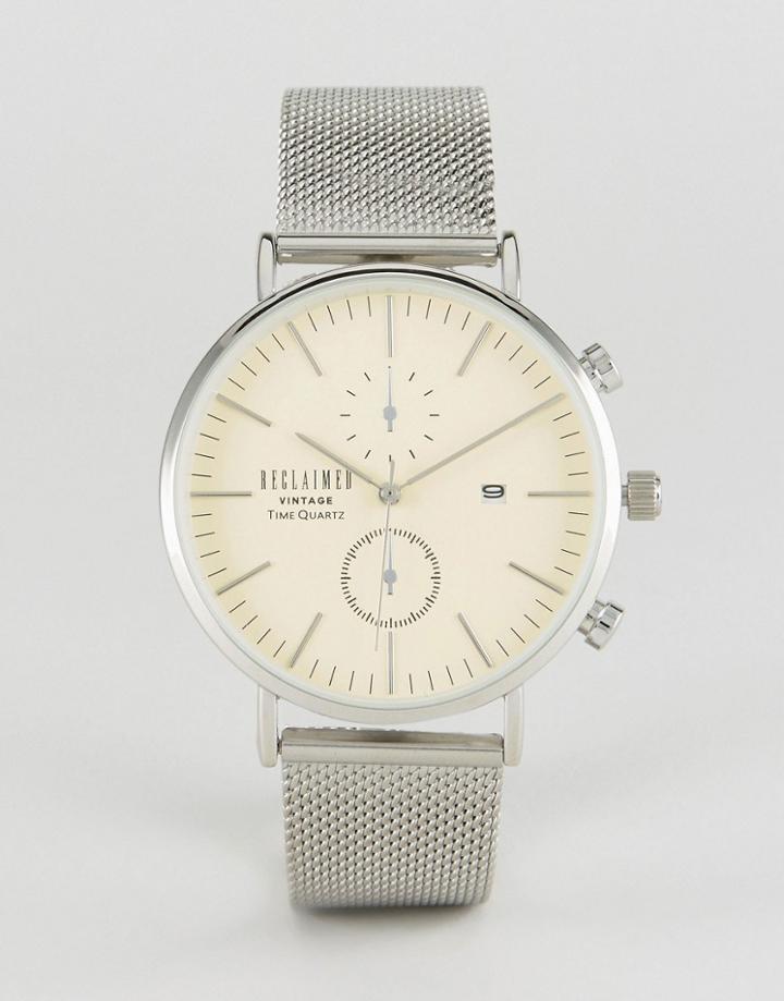 Reclaimed Vintage Inspired Chronograph Mesh Watch In Silver - Silver
