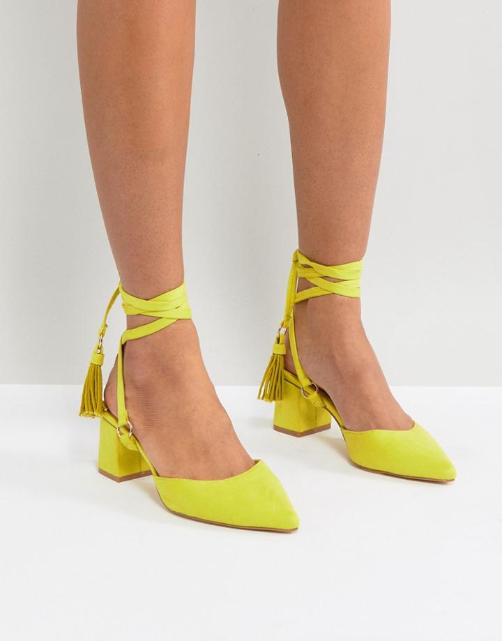 Raid Kiley Yellow Mid Heeled Tassel Shoes - Yellow