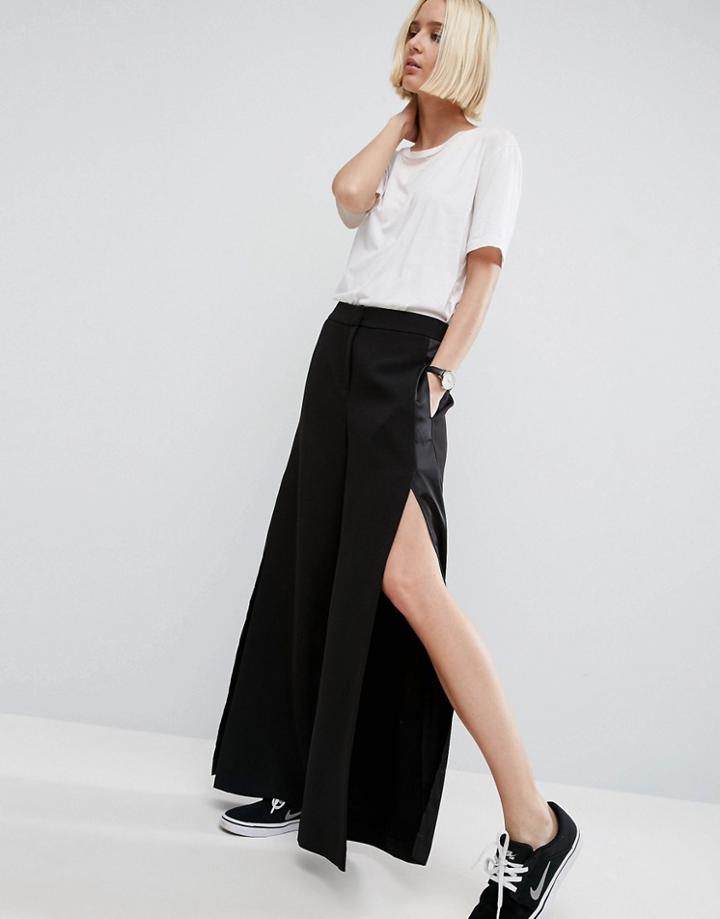 Asos White Split Detail Pants With Satin Detail - Black