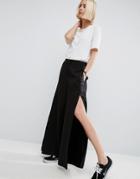 Asos White Split Detail Pants With Satin Detail - Black