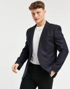 Asos Design 100% Lambswool Slim Suit Jacket In Blue Check-blues