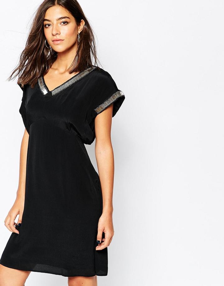 Sisley Kimono Sleeve Dress With Beading - Black