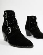 Asos Design Region Suede Studded Ankle Boots-black