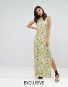 Missguided Halterneck Floral Print Maxi Dress - Yellow