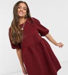Vero Moda Petite Quilted Smock Dress In Burgundy-red