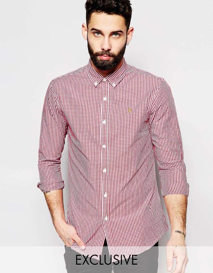 Farah Shirt With Gingham Check Slim Fit Exclusive In Red - Red
