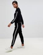 Brave Soul Karrie Veolur Track Pants With Side Stripe - Black