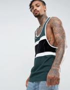 Asos Extreme Racer Back Tank With Velour Panel And Contrast Binding - Green