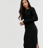Asos Design Tall Fine Knit Ribbed Midi Dress In Recycled Blend