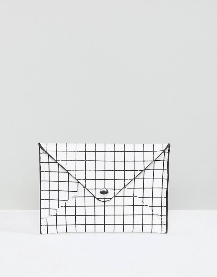 Pull & Bear Envelope Purse In Check Print - White