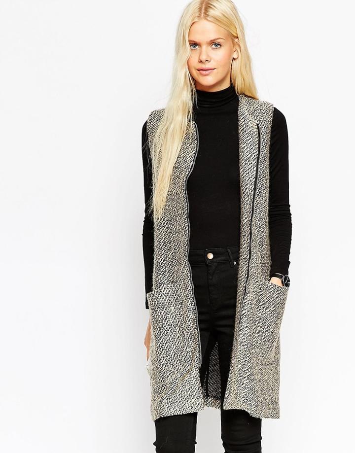 Asos Sleeveless Longline Tweedy Jacket - Mono