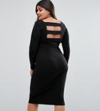 Asos Curve Long Sleeve Midi Dress With Strap Back Detail - Black