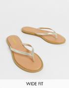 Simply Be Wide Foot Zenda Studded Sole Flip Flop In Metallic Silver - Gold