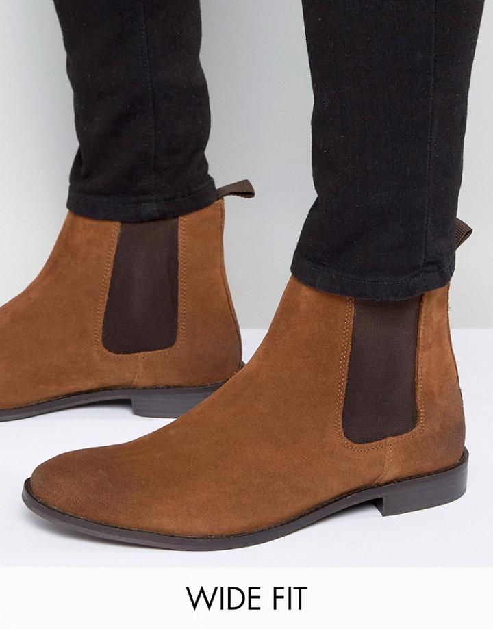Asos Wide Fit Chelsea Boots In Tan Suede - Tan