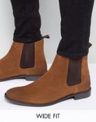 Asos Wide Fit Chelsea Boots In Tan Suede - Tan