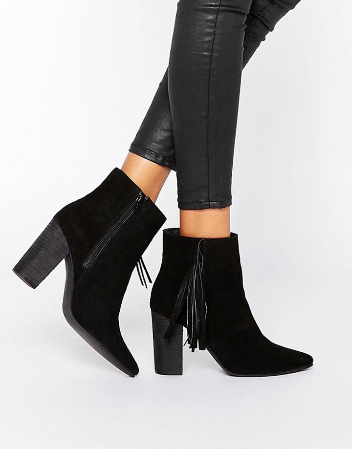 Park Lane Tassel Suede Heeled Ankle Boots - Black