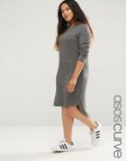 Asos Curve Slouch Dress In Rib With Curved Hem - Gray