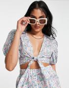 The Frolic Cara Tie Front Beach In Floral Disty Print - Part Of A Set-multi