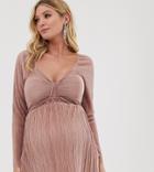 Asos Design Maternity Sweetheart Knot Front Smock Top In Plisse - Pink