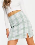 New Look A-line Mini Skirt With Side Split In Green Check