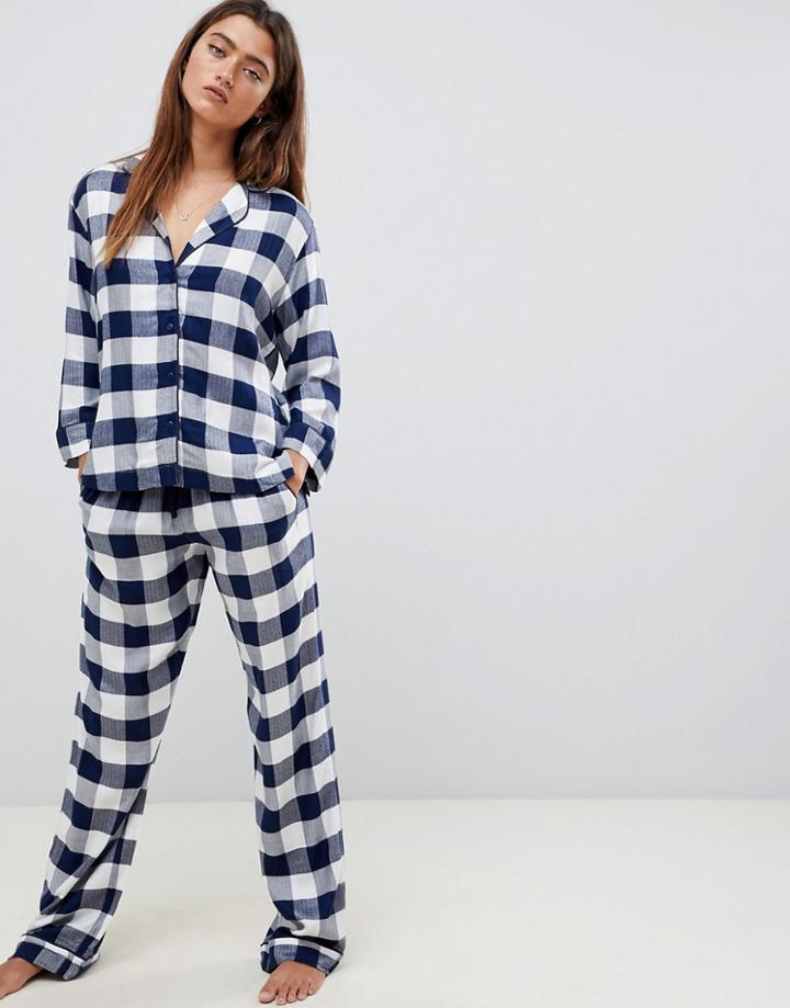 Asos Design Mix & Match Gingham Pants In 100% Modal-navy