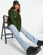 Topshop Knitted Mid Crew Sweater-green