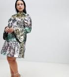 Asos Design Curve Premium Rainbow Mini Sequin Dress - Multi