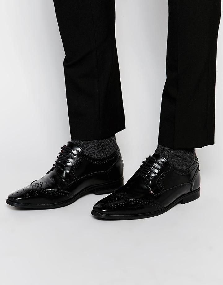 Base London Harold Hi Shine Leather Brogues - Black