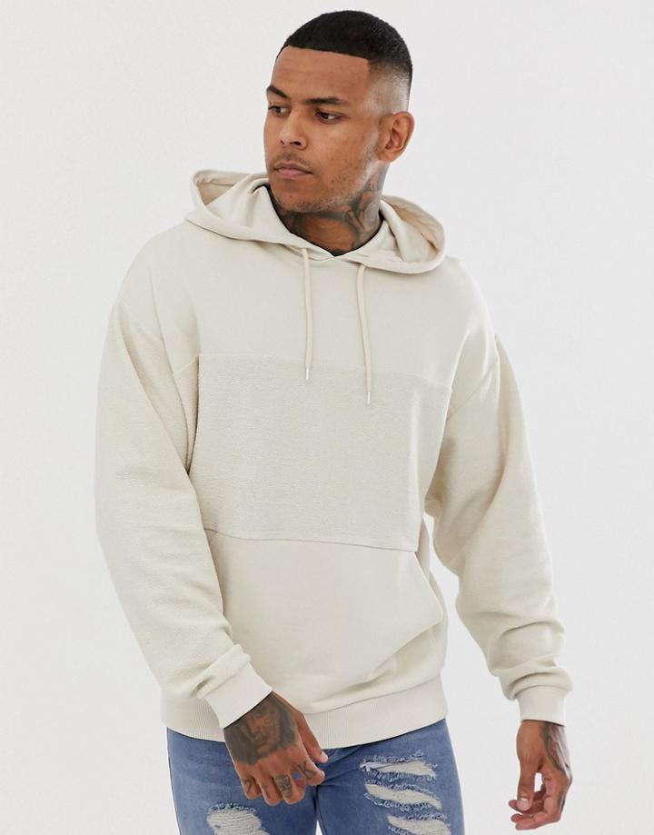 Asos Design Oversized Hoodie With Reverse Panel In Beige