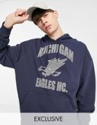 Reclaimed Vintage Inspired Relaxed Organic Cotton Hoodie With Michigan Eagles Print In Navy