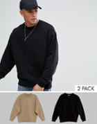 Asos Oversized Sweatshirt 2 Pack Beige/black Save - Multi