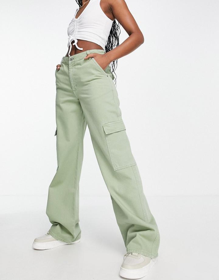 Asos Design Cargo Jean In Khaki-green