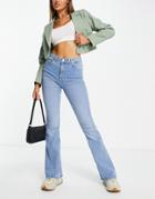 Pieces Peggy High Waist Flared Jeans In Light Blue