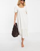 The Frolic Jordanna Smock Beach Dress In Cream Waffle-white