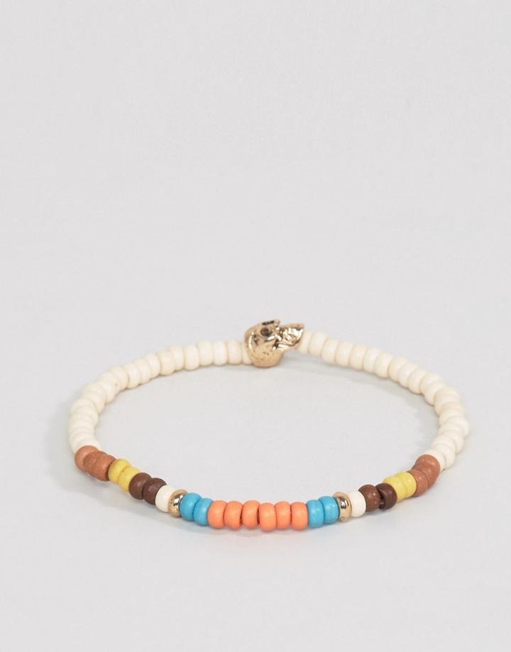 Icon Brand Malibu Multi Beaded Bracelet With Skull - White