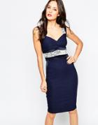 Vesper Millie Midi Dress With Lace Waistband - Navy