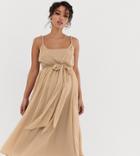 Asos Design Maternity Soft Chiffon Square Neck Midi Prom Dress With Twist Strap-multi