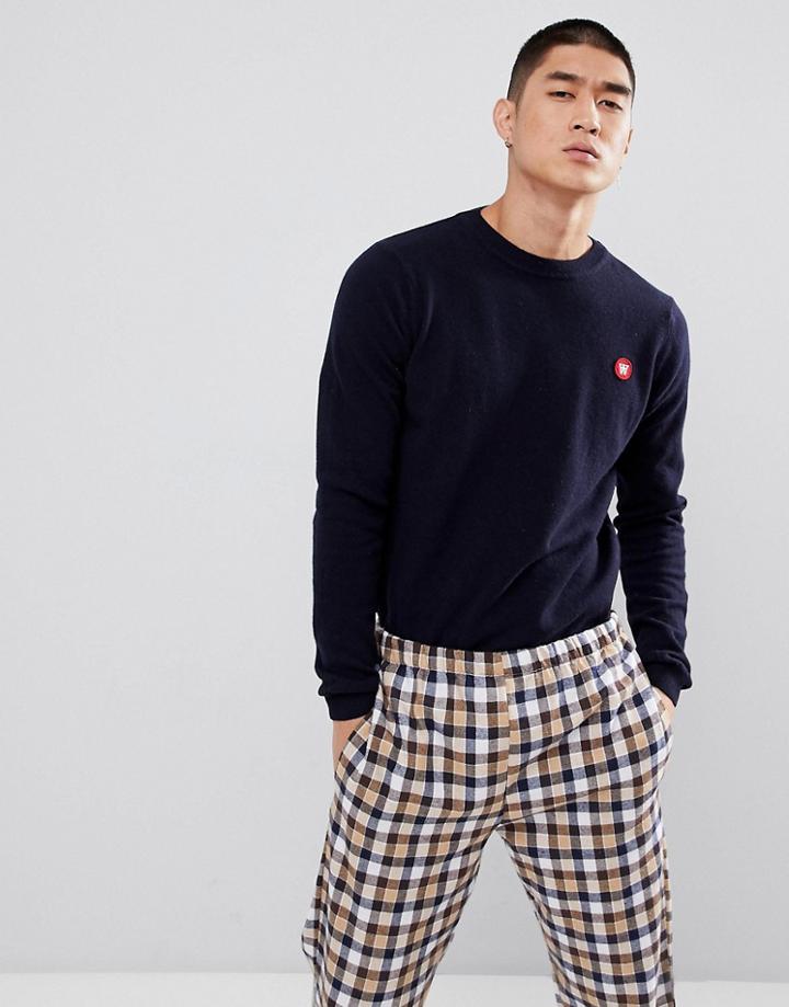 Wood Wood Knitted Sweater With Aa Logo In Navy - Navy