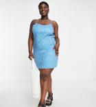Daisy Street Plus Mini Cami Dress In Dolphin Gingham-blue