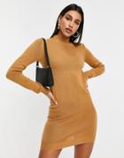 Brave Soul Rula Knitted Sweater Dress With Buttons-tan