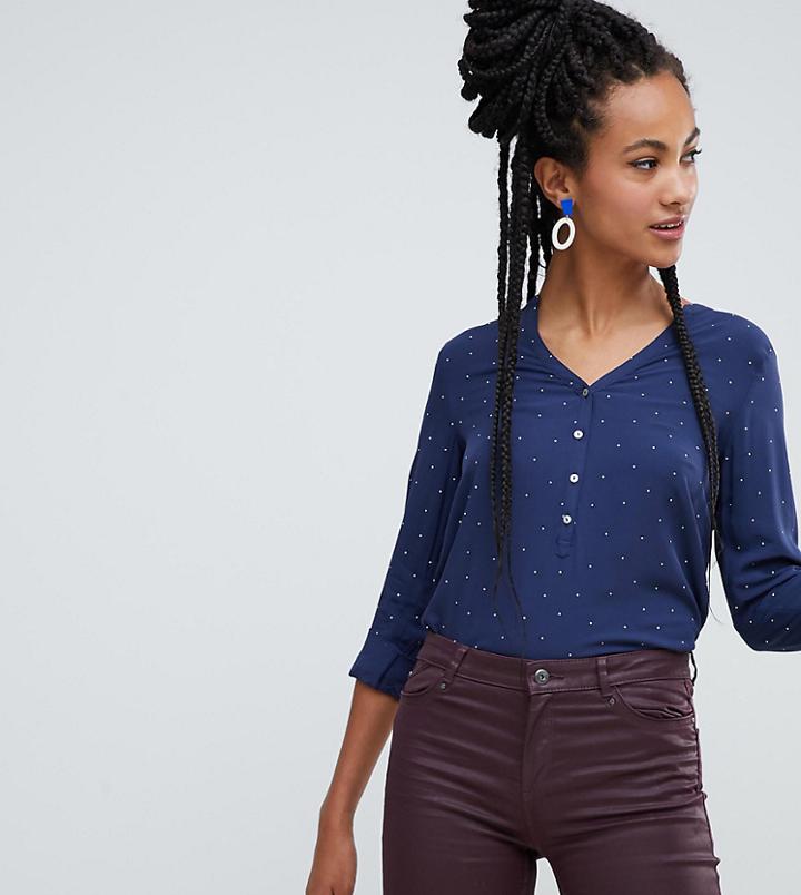 Esprit Polka Dot Button Front Blouse In Navy