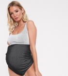 Wolf & Whistle Maternity Exclusive Ribbed Swimsuit In Contrasting Monochrome D-f-black