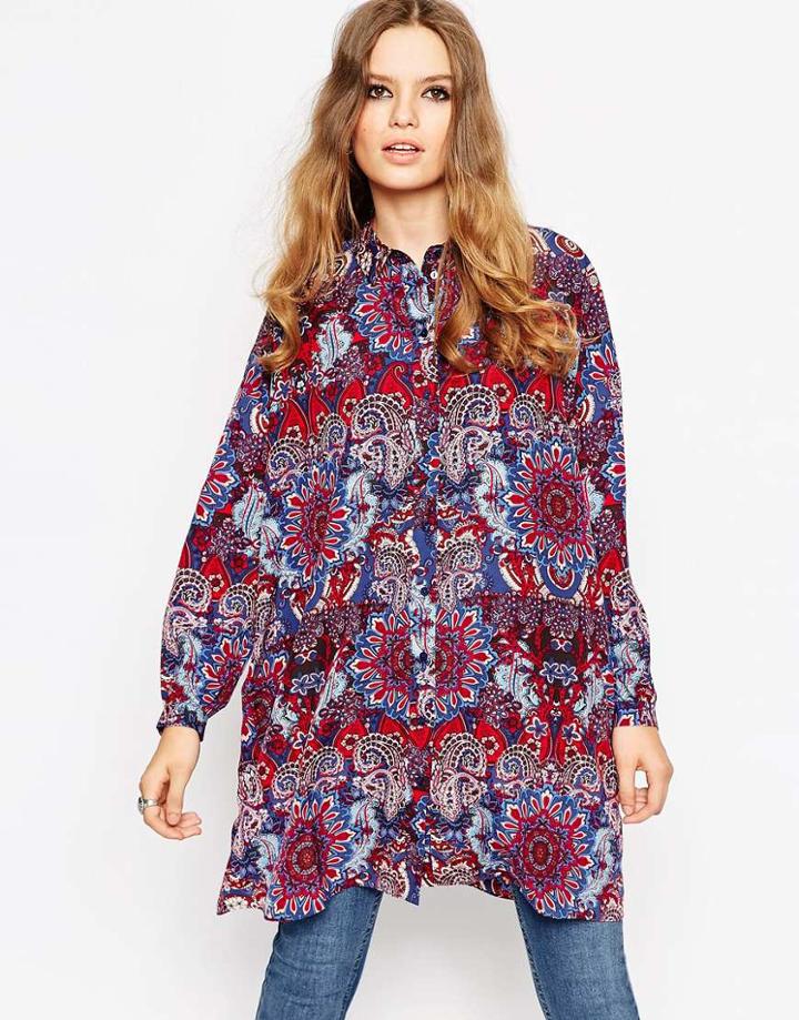 Asos Oversize Blouse In Paisley Print - Multi