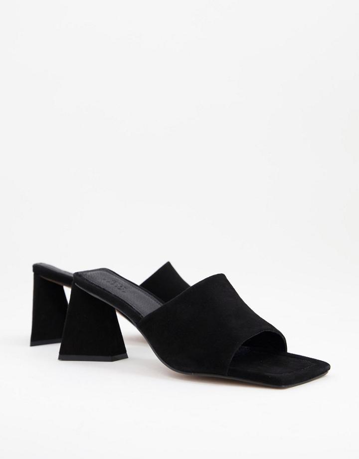 Asos Design Healing Premium Suede Mid Heeled Mules In Black