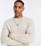 Asos Design Cotton Crew Neck Sweater In Beige-neutral