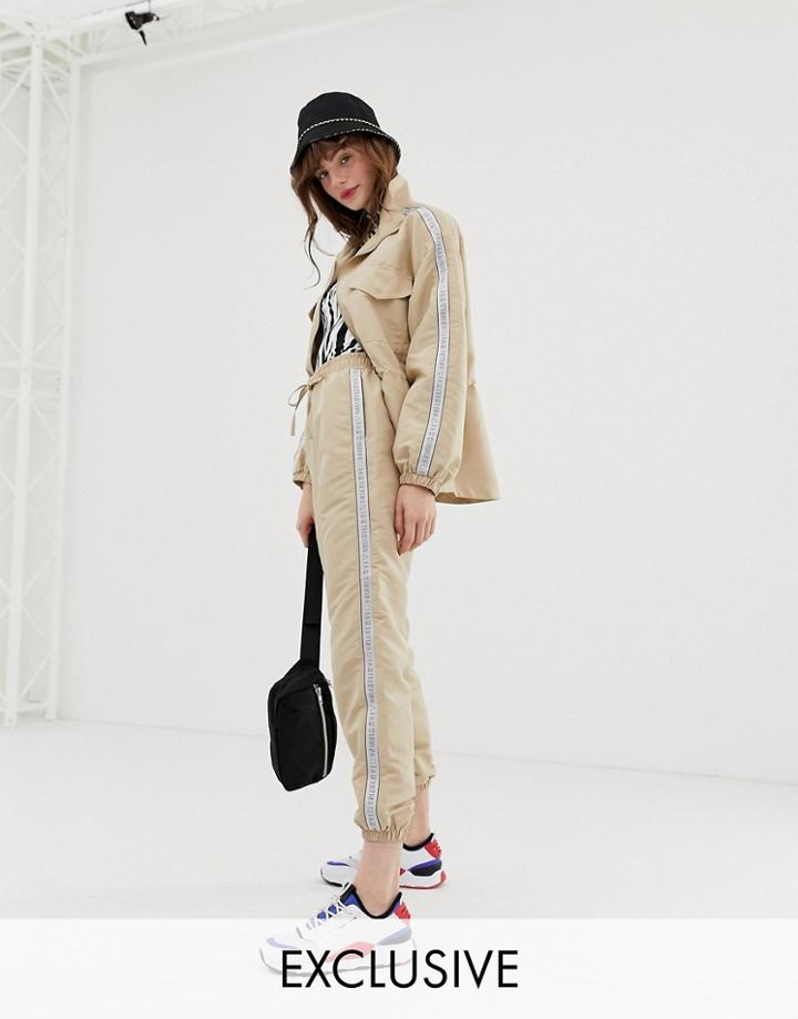 Monki Two-piece Joggers With Slogan Panel In Beige - Beige