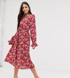 Y.a.s Tall Floral Print Long Sleeve Smock Dress - Pink