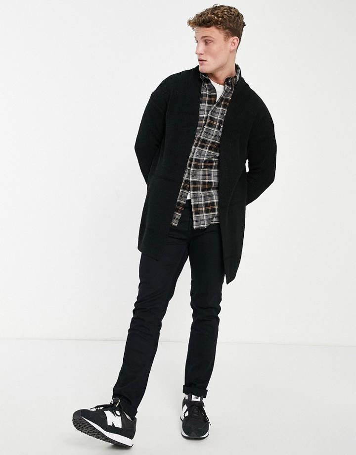 Jack & Jones Originals Open Longline Cardigan In Black