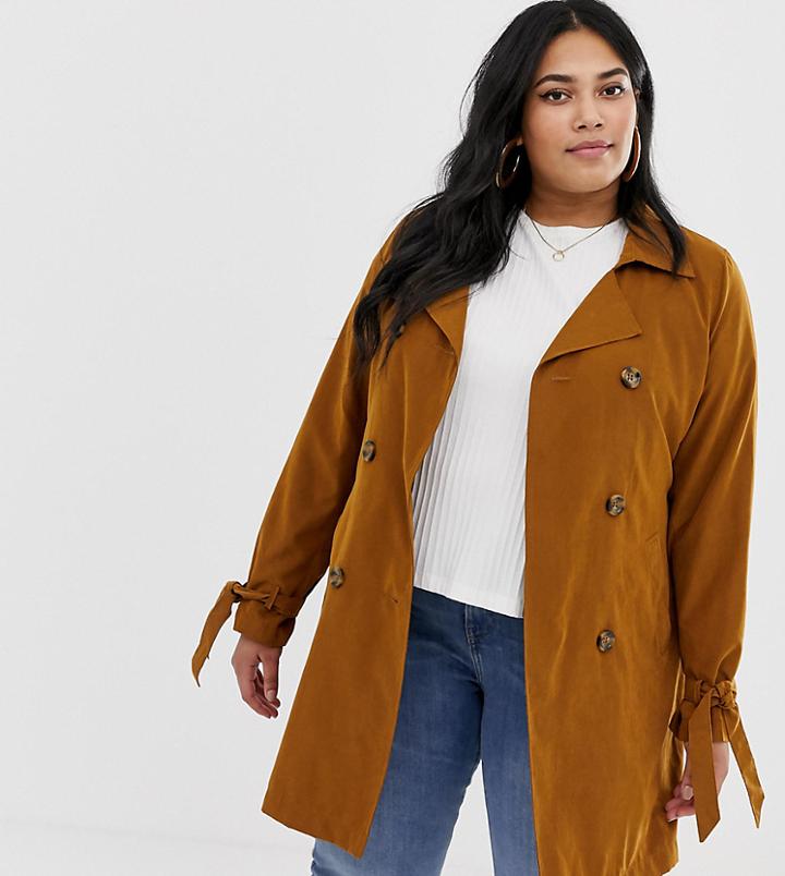 Junarose Tie Waist Trench Jacket - Tan