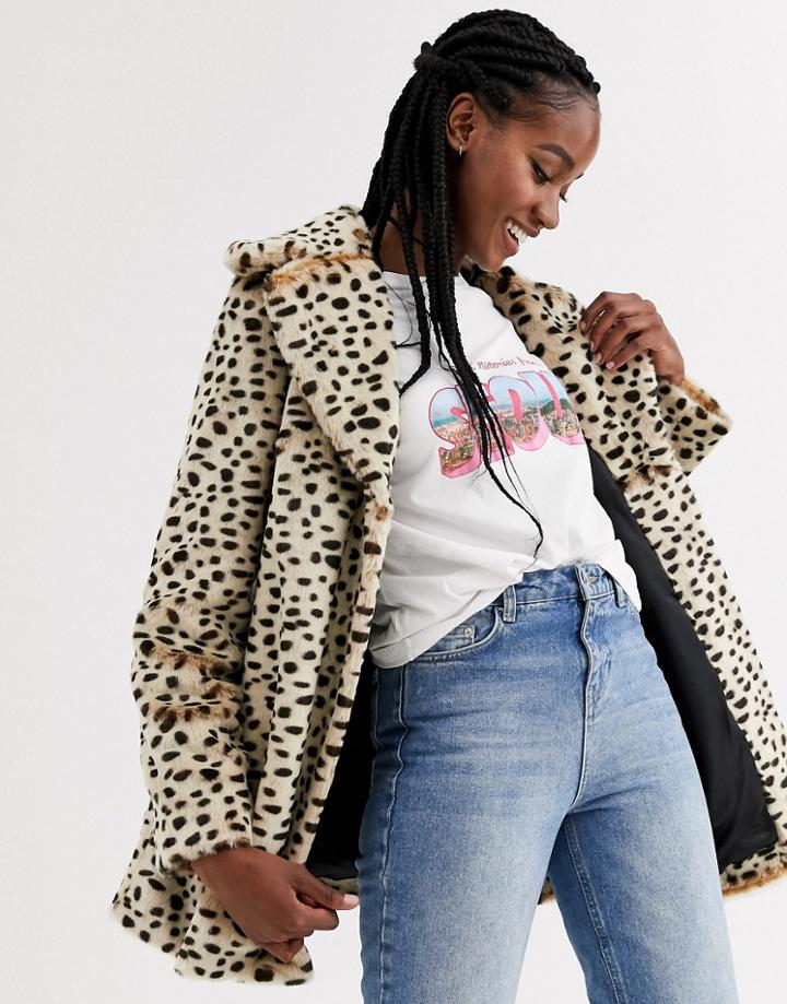 Asos Design Animal Cheetah Faux Fur Coat